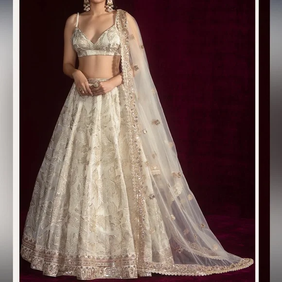Elegant Cream and Gold Lehenga - Picture 1 of 8